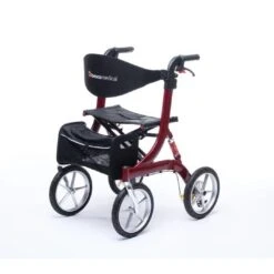 Spring Cross Country Rollator, Outdoor Wanderrollator, Gelände Profilbereifung Pannensicher, Inkl. Rückengurt + Korb + Stockhalter, Bis 136kg Belastbar, Nur 9.2kg (zur Zeit Nur In Grau) -Coloplast Verkaufsgeschäft Spring CC rot