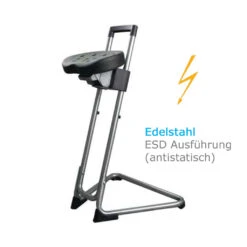 Stehhilfe Die Standhafte In Edelstahl ESD, Stabiler ESD-Stehstuhl, Antistatische Ausführung