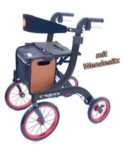Rollator TREXX Schwarz, Outdoor Alu-Gehwagen, Inkl. Rückengurt, Faltbar, Extra Große Räder, Bis 130 Kg Belastbar, Nur 7,2kg