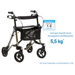 Dietz TAiMA M GT Leichtgewicht-Rollator Faltbar Und Stabil Nur 5,5 Kg, Neue Modellserie Grün Metallic, Mit Einkaufsnetz, Rückenbügel, Gehstockhalter, Reflektoren Und Lenkungsdämpfern, Bis 150 Kg