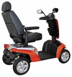 Kymco Texel Elektromobil, 15 Kmh, Scooter (Orange), Vollfederung -Coloplast Verkaufsgeschäft Texel orange silber Seitenansicht
