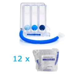12er PAKET = Atemtrainer Triflo II Zur Selbstkontrollierten Atemgymnastik, Flowrate: 600 - 1.200 Ml/Sekunde, Floworientierter Atemtrainer Mit Mundstück Und Schlauch