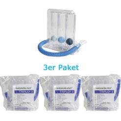 3er PAKET = Atemtrainer Triflo II Zur Selbstkontrollierten Atemgymnastik, Flowrate: 600 - 1.200 Ml/Sekunde, Floworientierter Atemtrainer Mit Mundstück Und Schlauch