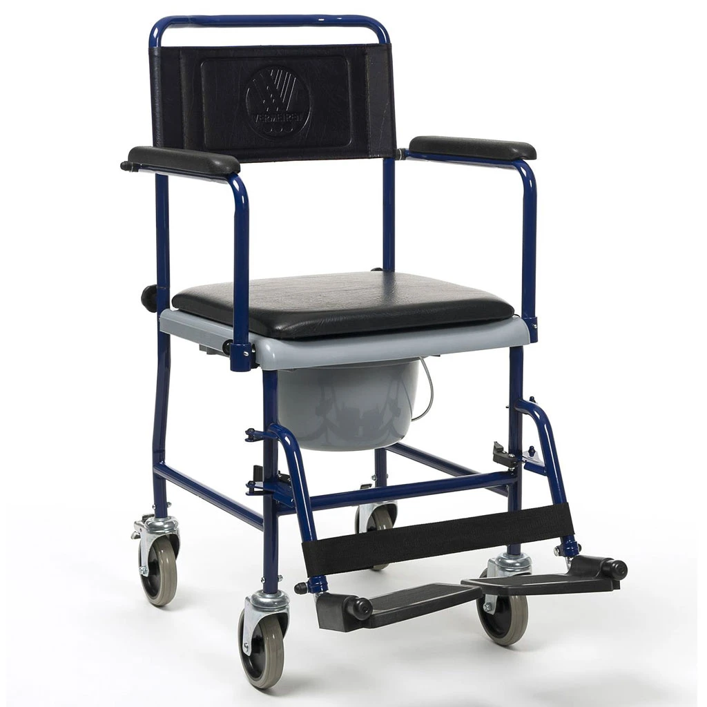 Vermeiren 139E Toilettenstuhl, Blau, Fahrbar, Mit Abklappbaren Armlehnen Und Beinstützen, 4 Lenkräder, Sitzfläche Gepolstert, Eimer Geruchsversiegelung, Bis 120kg 4 Vermeiren 139E Toilettenstuhl, Blau, Fahrbar, Mit Abklappbaren Armlehnen Und Beinstützen, 4 Lenkräder, Sitzfläche Gepolstert, Eimer Geruchsversiegelung, Bis 120kg – Bild 2