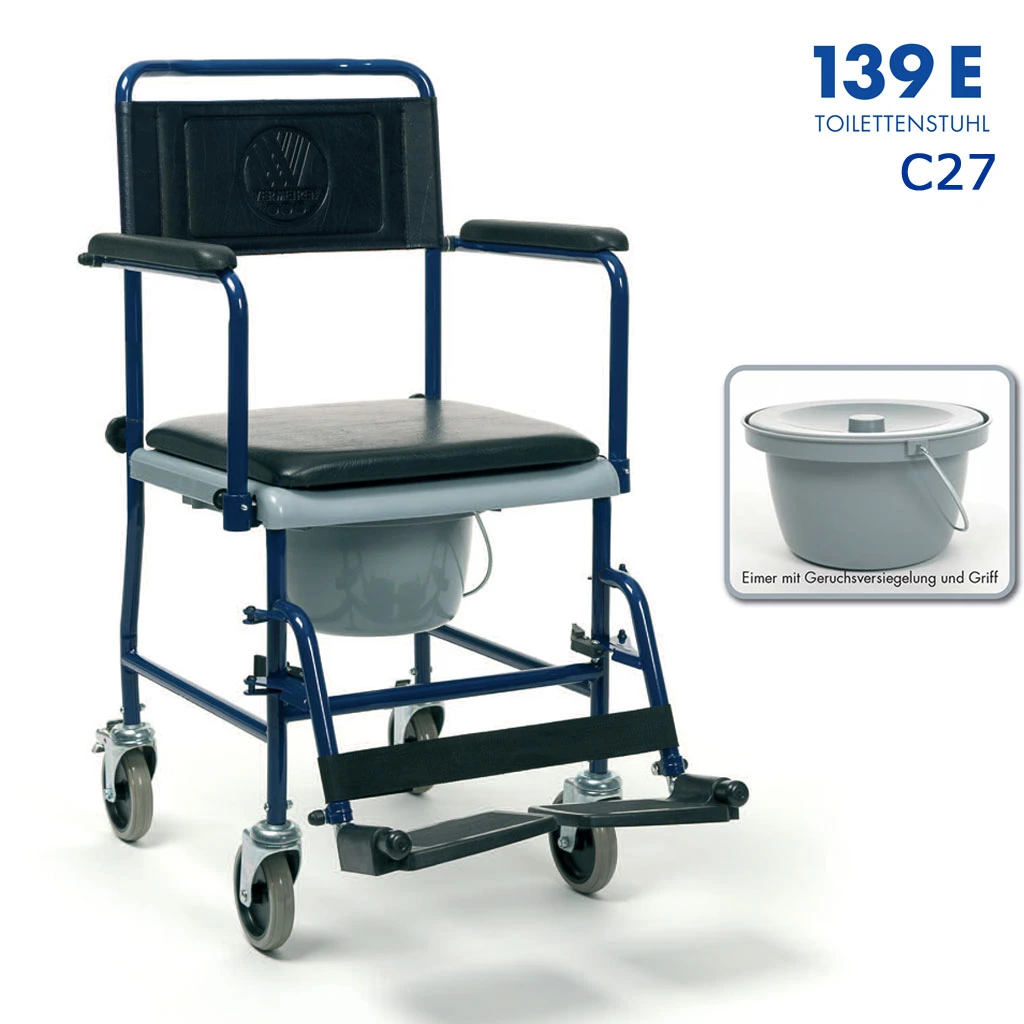 Vermeiren 139E Toilettenstuhl, Blau, Fahrbar, Mit Abklappbaren Armlehnen Und Beinstützen, 4 Lenkräder, Sitzfläche Gepolstert, Eimer Geruchsversiegelung, Bis 120kg 3 Vermeiren 139E Toilettenstuhl, Blau, Fahrbar, Mit Abklappbaren Armlehnen Und Beinstützen, 4 Lenkräder, Sitzfläche Gepolstert, Eimer Geruchsversiegelung, Bis 120kg