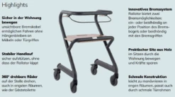 Saljol Wohnraumrollator, WR55, Mit Handbremse, Inkl. Sitzbrett, Velvet Grau, Indoor Rollator -Coloplast Verkaufsgeschäft Wohnraumrollator Vorteile 1