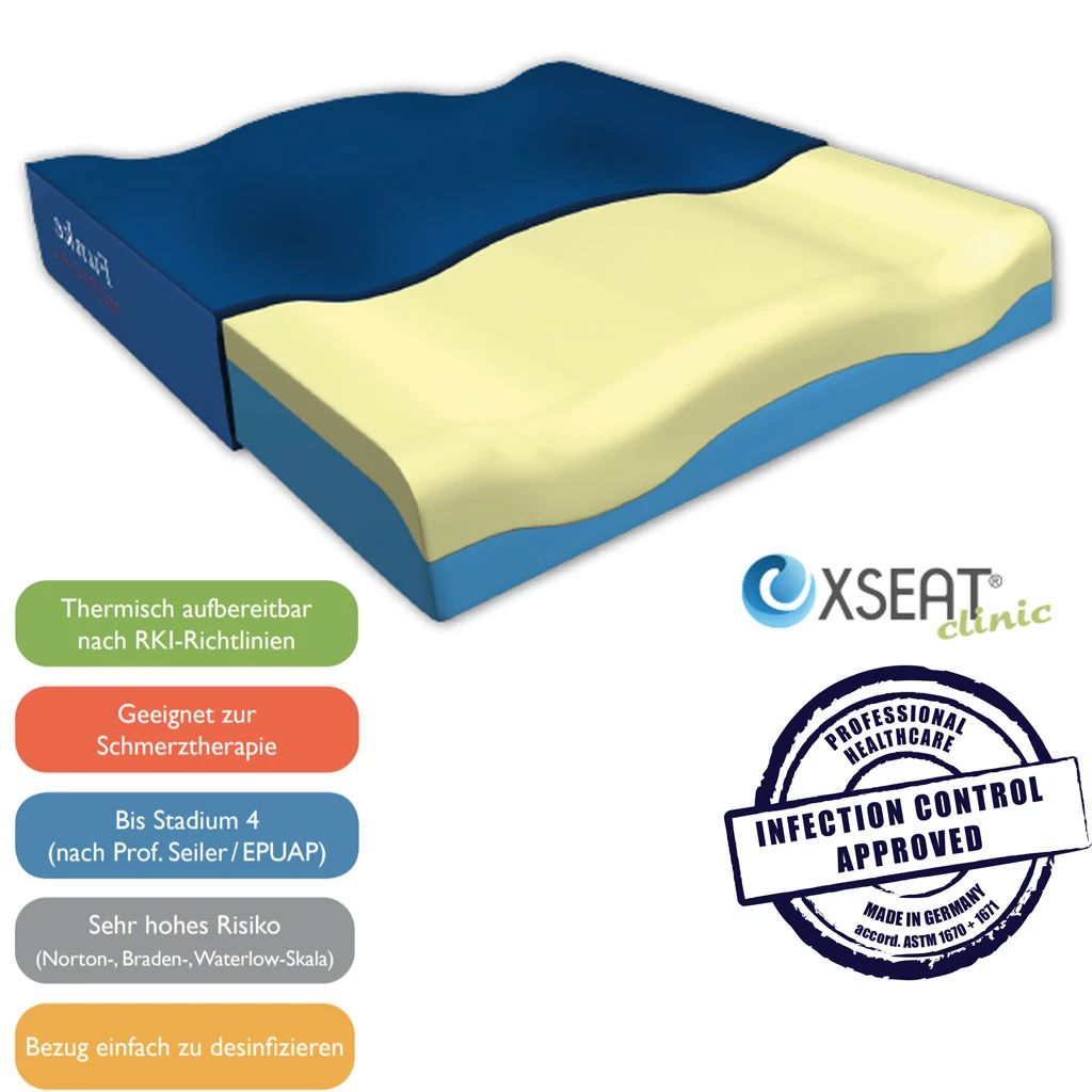Xseat Clinic, Anti-Dekubitus Sitzkissen, Bezug Bakterien- & Virendicht, Thermisch Aufbereitbar Nach RKI-Richtlinien , Therapie Bis Grad 4 (EPUAP), Visco-Schaum, Anatomisch Geformt, 20-120 Kg 3 Xseat Clinic, Anti-Dekubitus Sitzkissen, Bezug Bakterien- & Virendicht, Thermisch Aufbereitbar Nach RKI-Richtlinien , Therapie Bis Grad 4 (EPUAP), Visco-Schaum, Anatomisch Geformt, 20-120 Kg