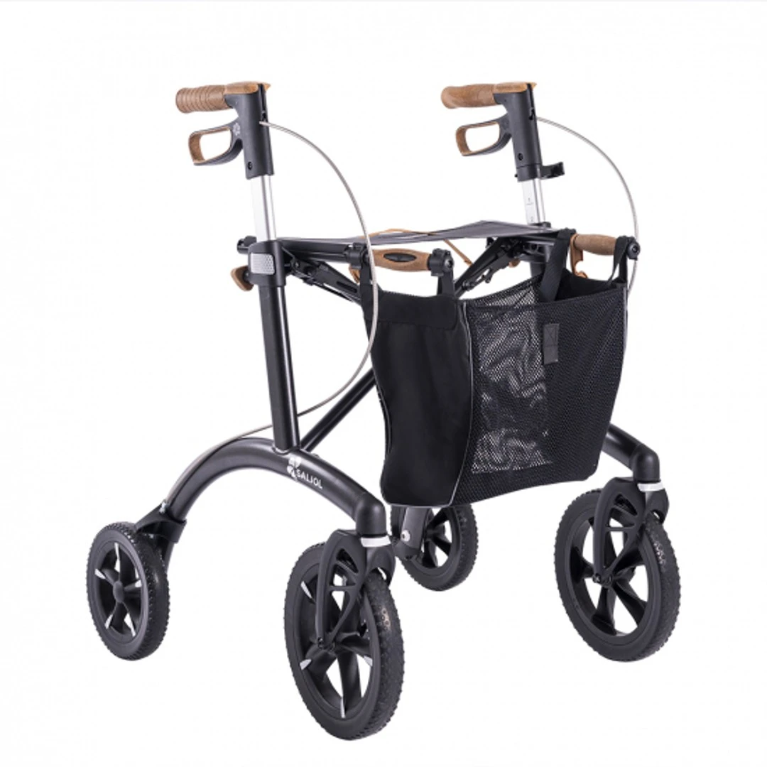 Saljol Alu Rollator Niedrig, Magic Black, Kork Design, Aluminium Ultra Leichtgewicht Rollator, All-Terrain (Indoor + Outdoor), Nur 6.4kg, Bis 150kg, Bis 160cm Körpergröße 3 Saljol Alu Rollator Niedrig, Magic Black, Kork Design, Aluminium Ultra Leichtgewicht Rollator, All-Terrain (Indoor + Outdoor), Nur 6.4kg, Bis 150kg, Bis 160cm Körpergröße