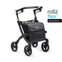 Rollz Flex² Shopping Rollator, Schwarz, Einkaufsrollator, Rollz Flex 2.0 Generation, Klassische Rollatorbremsen Und Robuste Tasche, Auch Als Einkaufstrolley
