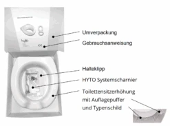 HYTO MED + HYTO SAN, Toilettensitzerhöhung 12cm Und Toilettensitz Mit Deckel (Kombi Angebot) -Coloplast Verkaufsgeschäft hyto med Lieferumfang