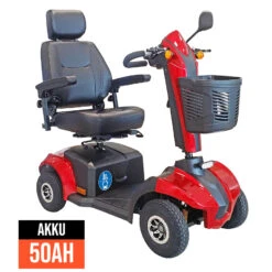 Pride Kolja HMV Elektromobil, ÖPNV Scooter 6 Km/h, Bright Red, Deltalenker Und Kapitänssitz, 36Ah Akku, Bis 160kg