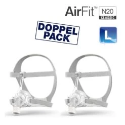 2 X Resmed AirFit N20 Classic Gr. L, CPAP Nasenmaske, InfinitySeal™ Maskenkissen, Flexible Stirnstütze Und Weiches Kopfband (Nachfolger Der Ultra Mirage II )