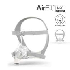 Resmed AirFit N20 Classic, CPAP Nasenmaske, InfinitySeal™ Maskenkissen, Flexible Stirnstütze Und Weiches Kopfband (Nachfolger Der Ultra Mirage II )