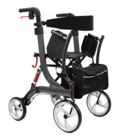 Bescomed Spring VARIO-L, Rollator + Rollstuhl, Graphitgrau, 2in1, Alu Leichtgewichtsrollator, Neue Serie, Gehwagen + Rollstuhl Inkl. Beinstützen Und Komfort-Rückengurt -Coloplast Verkaufsgeschäft rollatorSpringVario04 1