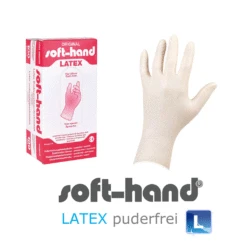 Soft-Hand Latex L, Einmal Untersuchungshandschuhe, Puderfrei, Angerauhte Oberfläche, Doppelt Chloriniert, Kräftige Qualität, Unsteril, P=100 (aktuell Nur Geringer Bestand Verfügbar)