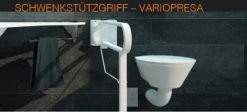Delficare Variopresa Schwenkstützgriff, HMV, Ohne Bohren! 65cm Stützklappgriff, Haltegriff Mit Klebeadaptern Zur Wandmontage, Bis 130kg -Coloplast Verkaufsgeschäft variopresa montiert