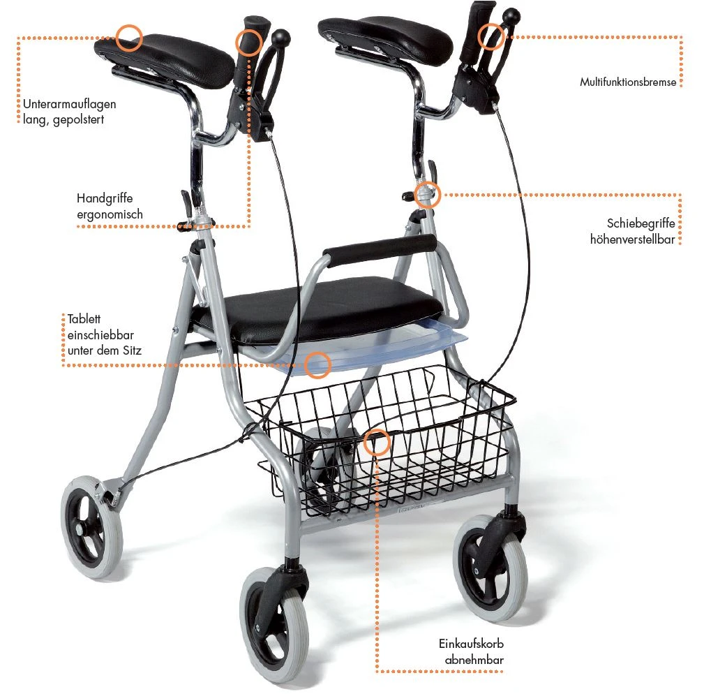Rollator Mit Unterarmgehstützen, Leichtgewicht, Vermeiren Rollator Typ. 276 C29 HMV, Faltbar, Inkl. Multifunktionsbremse, Einkaufskorb, Tablett, Gepolstertem Sitz Und Auflagen, Bis 120kg 4 Rollator Mit Unterarmgehstützen, Leichtgewicht, Vermeiren Rollator Typ. 276 C29 HMV, Faltbar, Inkl. Multifunktionsbremse, Einkaufskorb, Tablett, Gepolstertem Sitz Und Auflagen, Bis 120kg – Bild 2